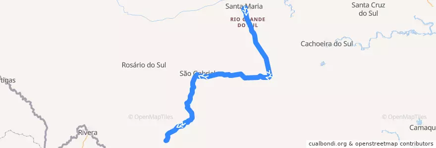 Mapa del recorrido Santa Maria → Dom Pedrito de la línea  en Região Geográfica Intermediária de Santa Maria.