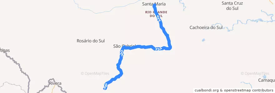 Mapa del recorrido Dom Pedrito → Santa Maria de la línea  en Região Geográfica Intermediária de Santa Maria.