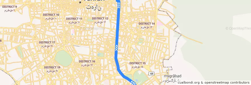 Mapa del recorrido خط ۶ de la línea  en テヘラン.