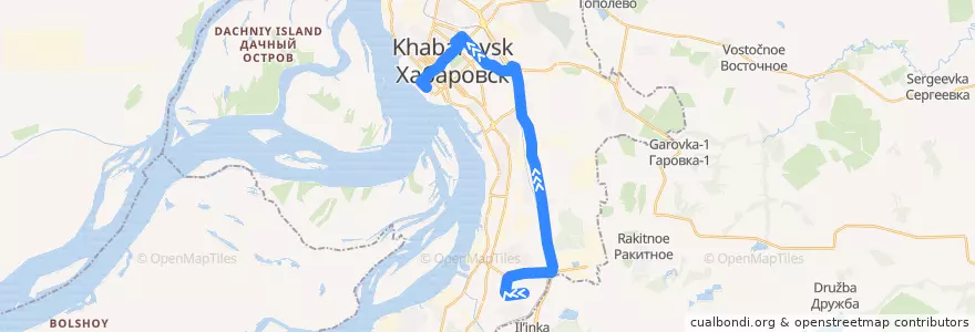 Mapa del recorrido Автобус 56: Автопарк - Речной вокзал de la línea  en Khabarovsk.