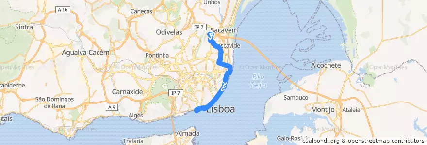 Mapa del recorrido Bus 781: Pior Velho → Cais do Sodré de la línea  en Portugal.