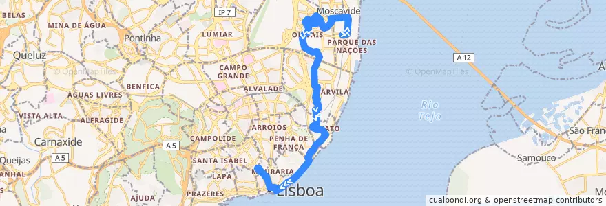 Mapa del recorrido Bus 759: Estação do Oriente → Restauradores de la línea  en Lizbon.