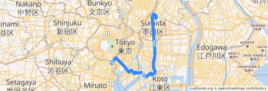 Mapa del recorrido 業10 de la línea  en 東京都.