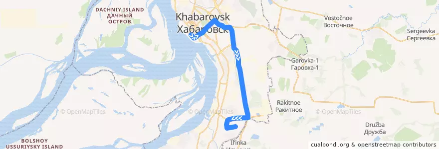 Mapa del recorrido Автобус 56: Речной вокзал - Автопарк de la línea  en городской округ Хабаровск.
