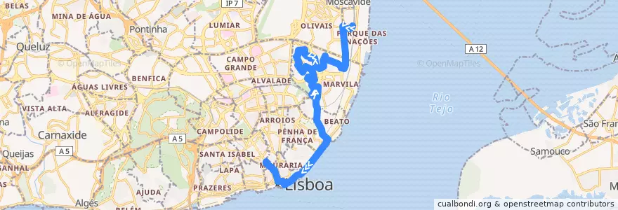 Mapa del recorrido Bus 794: Estação do Oriente → Restauradores de la línea  en Lisbon.