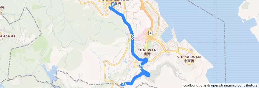 Mapa del recorrido 新巴9C線 NWFB 9C (筲箕灣 Shau Kei Wan → 柴灣墳場 Chai Wan Cemeteries) de la línea  en 東區 Eastern District.