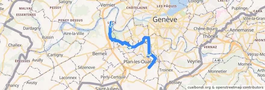 Mapa del recorrido Bus 43: Loëx-Hôpital → Bellins de la línea  en Ginebra.