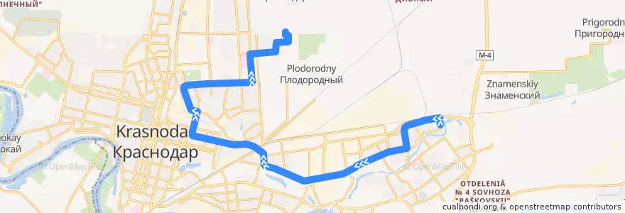 Mapa del recorrido Автобус №25: Комсомольский микрорайон => Микрорайон "Губернский" de la línea  en городской округ Краснодар.