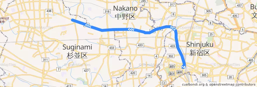 Mapa del recorrido 宿07 de la línea  en Tokio.