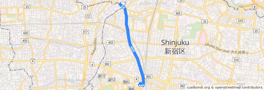 Mapa del recorrido 宿01 de la línea  en 新宿区.