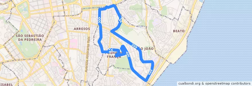 Mapa del recorrido Bus 37B: Cruz da Pedra de la línea  en Lisbona.