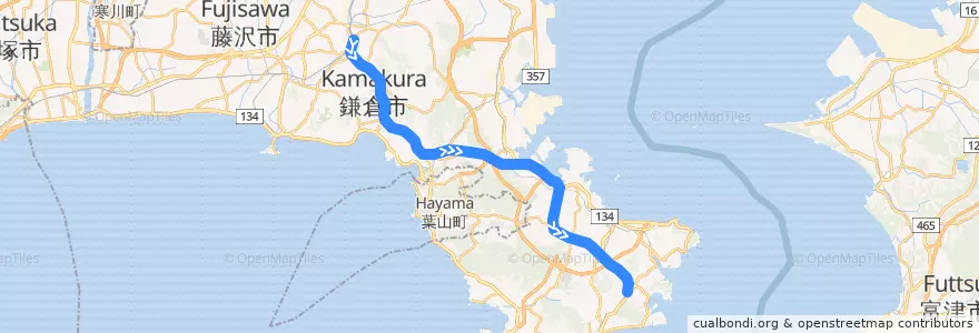 Mapa del recorrido 横須賀線 de la línea  en Kanagawa Prefecture.