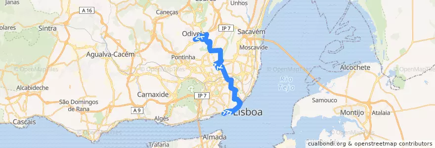 Mapa del recorrido Bus 206: Cais do Sodré → Odivelas de la línea  en Grande Lisboa.