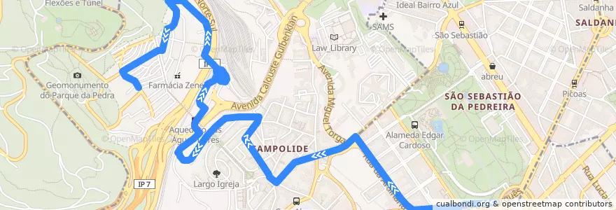 Mapa del recorrido Bus 702: Marquês de Pombal → Serafina de la línea  en Campolide.