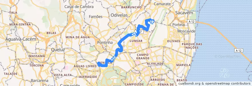 Mapa del recorrido Bus 703: Charneca → Bairro de Santa Cruz de la línea  en Lisbon.