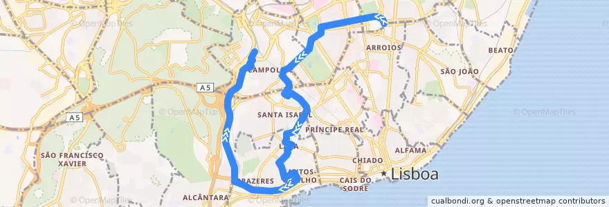 Mapa del recorrido Bus 713: Alameda Dom Afonso Henriques → Estação de Campolide de la línea  en Lisboa.