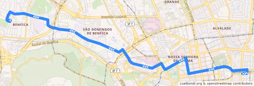 Mapa del recorrido Bus 716: Alameda Dom Afonso Henriques → Benfica - Alameda Padre Álvaro Proença de la línea  en Lisbona.