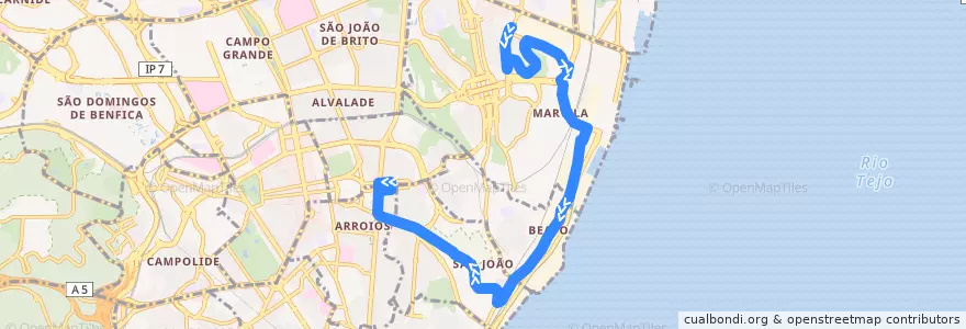 Mapa del recorrido Bus 718: ISEL → Alameda Dom Afonso Henriques de la línea  en Grande Lisboa.