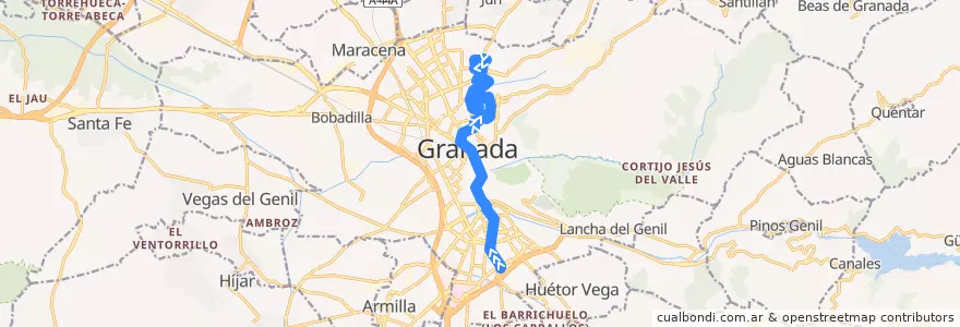 Mapa del recorrido Bus 8: Palacio de Deportes → Camino de Alfacar de la línea  en Granada.