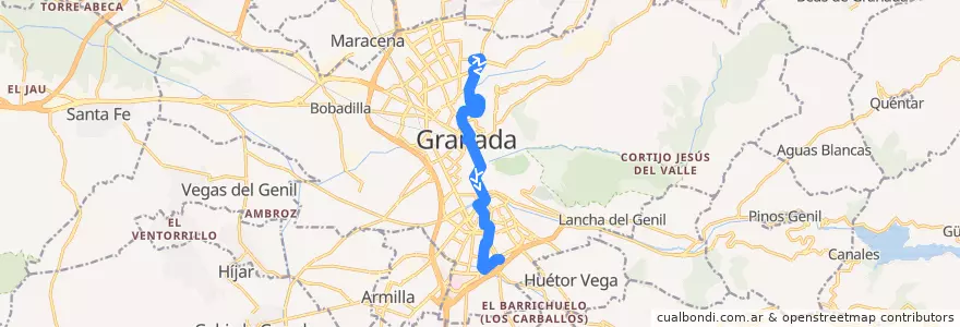 Mapa del recorrido Bus 8: Camino de Alfacar → Palacio de Deportes de la línea  en Granada.