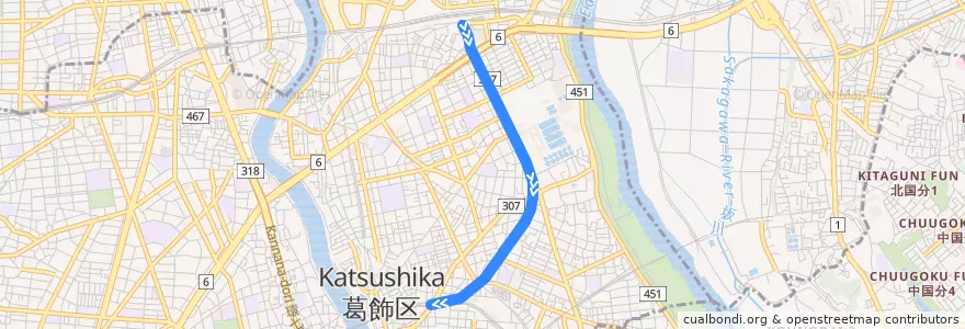 Mapa del recorrido 京成電鉄金町線 de la línea  en 葛飾区.