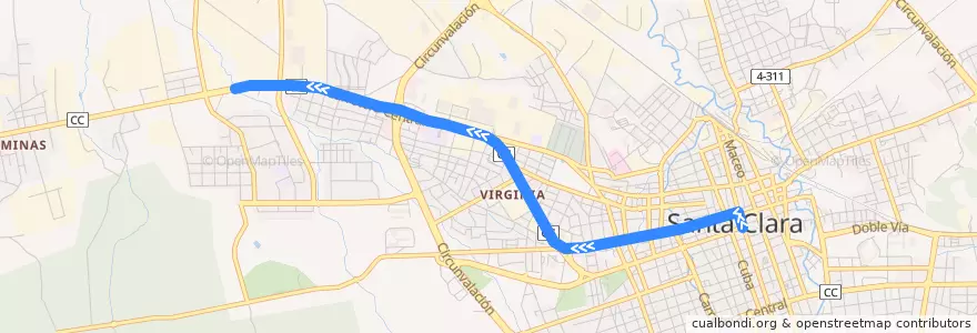 Mapa del recorrido Parque - José Martí de la línea  en Ciudad de Santa Clara.