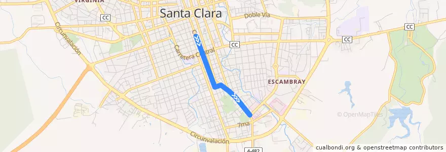 Mapa del recorrido Parque - Hospital Materno de la línea  en Ciudad de Santa Clara.