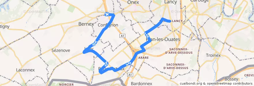 Mapa del recorrido Bus 42: P+R Bernex → Palettes de la línea  en ジュネーヴ.