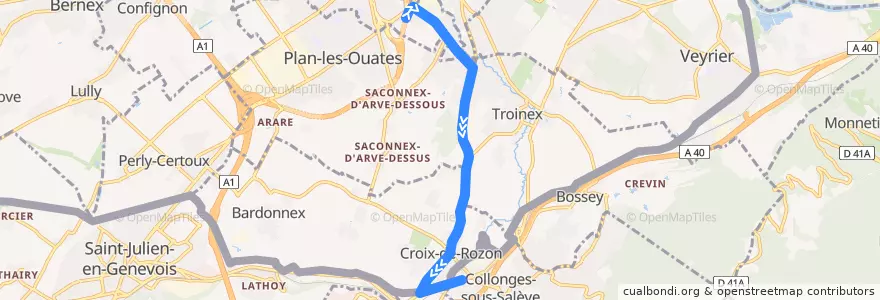 Mapa del recorrido Bus 62: Bachet-de-Pesay → Collonges-Marché de la línea  en ジュネーヴ.