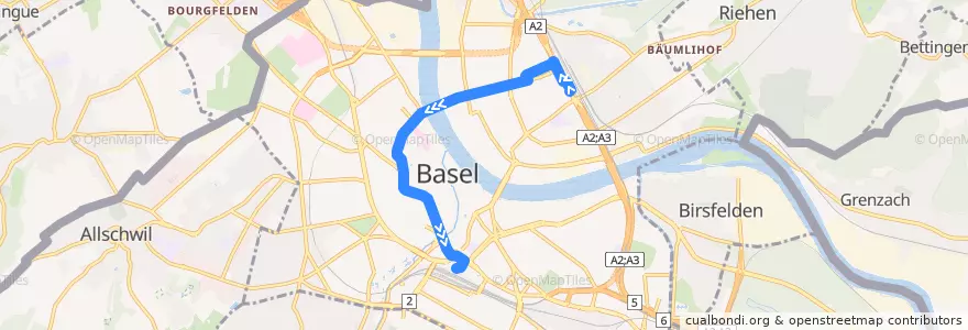 Mapa del recorrido Bus 30: Badischer Bahnhof => Bahnhof SBB de la línea  en Basel.