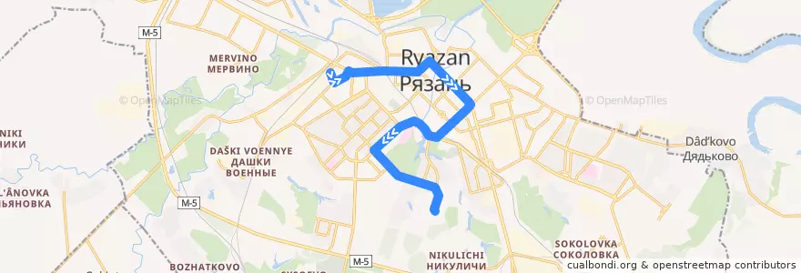 Mapa del recorrido Автобус №1 Вокзал "Рязань-2" - Психбольница de la línea  en городской округ Рязань.