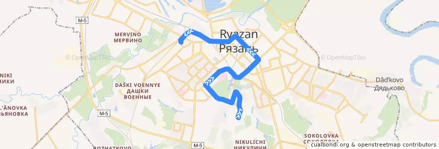 Mapa del recorrido Автобус №1 Психбольница - Вокзал "Рязань-2" de la línea  en городской округ Рязань.