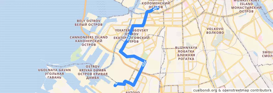Mapa del recorrido Трамвай № 41: площадь Тургенева => ЛЭМЗ de la línea  en Sankt Petersburg.