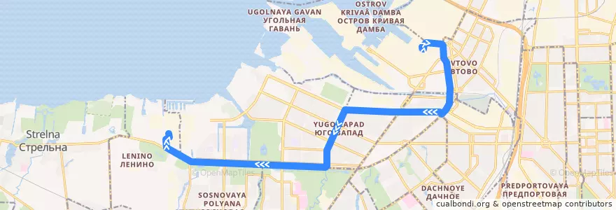 Mapa del recorrido Трамвай № 60: завод "Северная Верфь" => ЛЭМЗ de la línea  en Saint Petersburg.