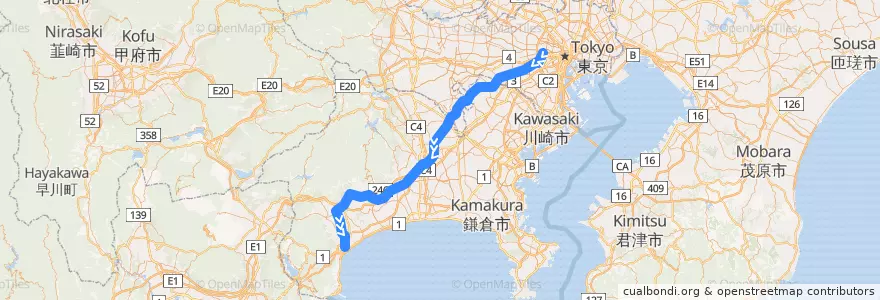 Mapa del recorrido 小田急電鉄小田原線 de la línea  en 일본.