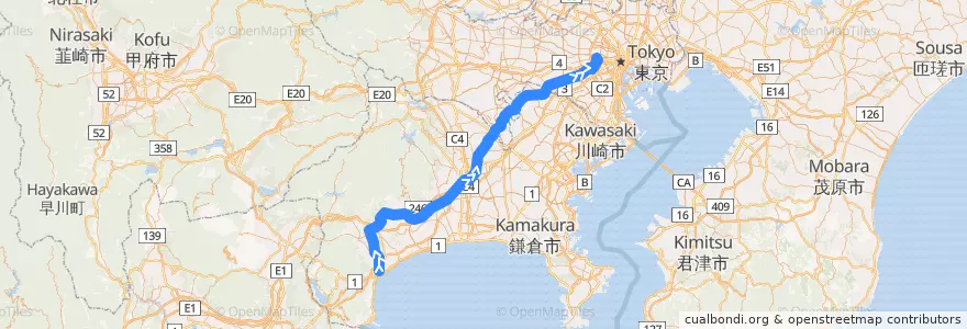 Mapa del recorrido 小田急電鉄小田原線 de la línea  en Japon.