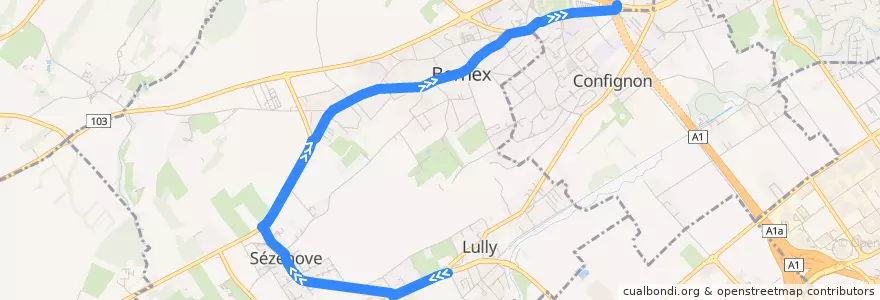 Mapa del recorrido Bus 47: Lully-Croisée → P+R Bernex de la línea  en Bernex.