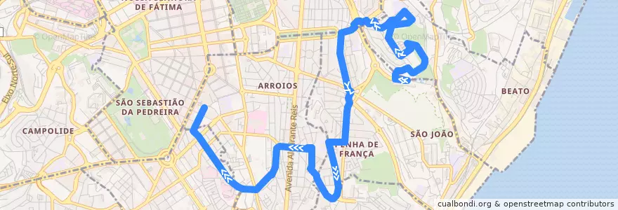 Mapa del recorrido Bus 730: Picheleira (Quinta do Lavrado) → Picoas de la línea  en Lizbon.