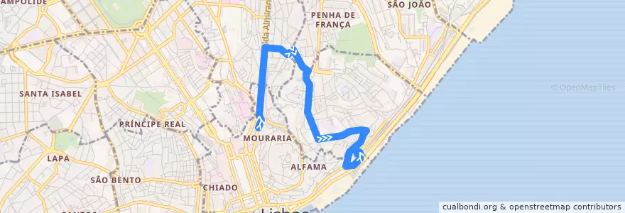 Mapa del recorrido Bus 734: Martim Moniz → Estação de Santa Apolónia de la línea  en Lissabon.