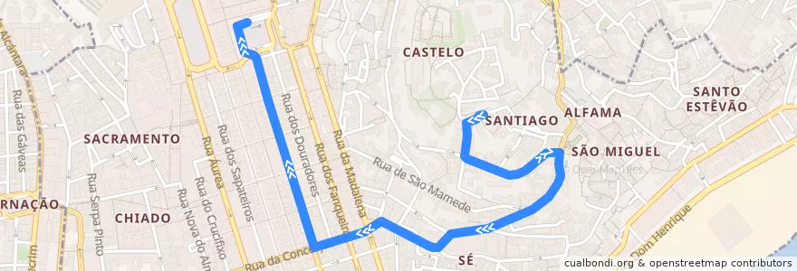Mapa del recorrido Bus 737: Castelo → Praça da Figueira de la línea  en Santa Maria Maior.