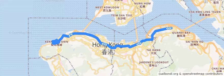 Mapa del recorrido Bus 18P (North Point (Healthy Street Central) - Kennedy Town (Belcher Bay)) de la línea  en جزيرة هونغ كونغ.