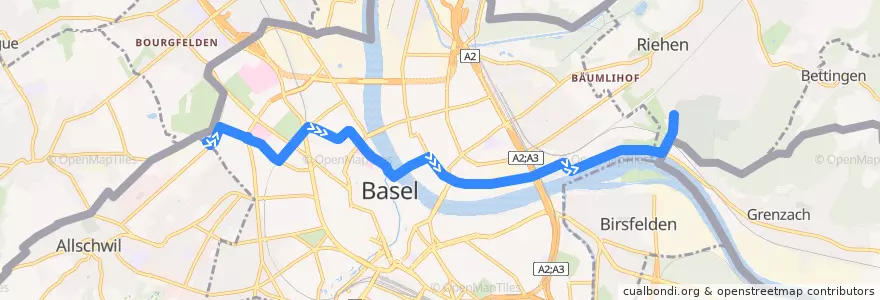 Mapa del recorrido Bus 31: Bachgraben => Friedhof am Hörnli de la línea  en Basilea.