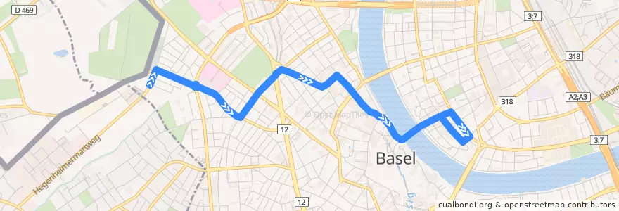 Mapa del recorrido Bus 38: Bachgraben => Claraplatz de la línea  en Basel.