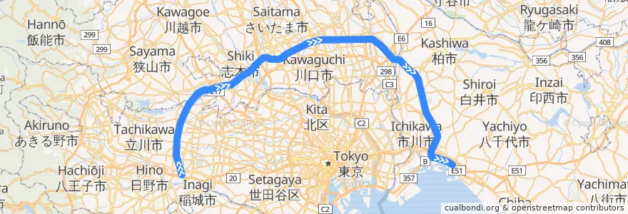 Mapa del recorrido JR武蔵野線 de la línea  en Japão.