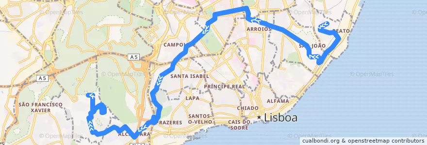 Mapa del recorrido Bus 742: Bairro da Madre de Deus (Escola) → Pólo Universitário da Ajuda de la línea  en Lizbon.