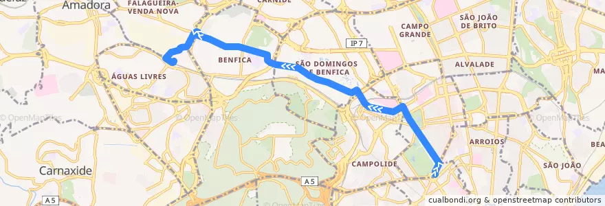 Mapa del recorrido Bus 746: Marquês de Pombal → Estação da Damaia de la línea  en Grande Lisboa.
