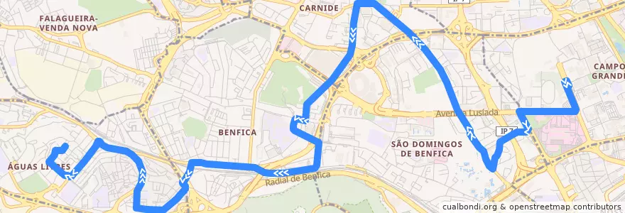 Mapa del recorrido Bus 764: Cidade Universitária → Damaia de Cima de la línea  en Grande Lisboa.