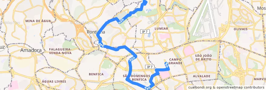 Mapa del recorrido Bus 768: Cidade Universitária → Quinta dos Alcoutins de la línea  en لشبونة.