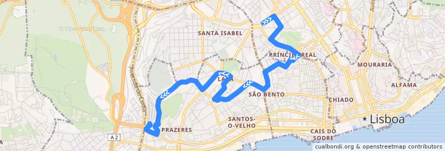 Mapa del recorrido Bus 773: Rato → Alcântara de la línea  en Лиссабон.