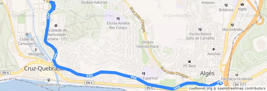 Mapa del recorrido Bus 776: Algés → Cruz Quebrada (Clube de Ténis do Jamor) de la línea  en Oeiras.